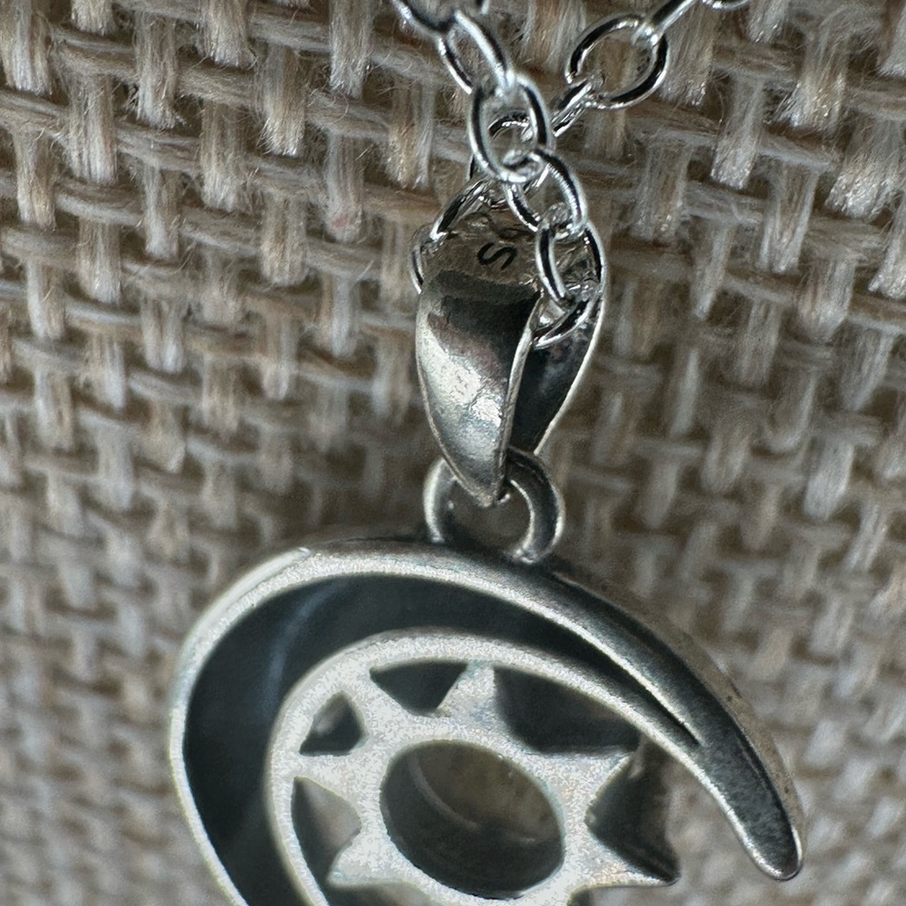 Rutilated Quartz and Silver Moon and Star Pendant Necklace on Box Chain - Picture 11 of 16
